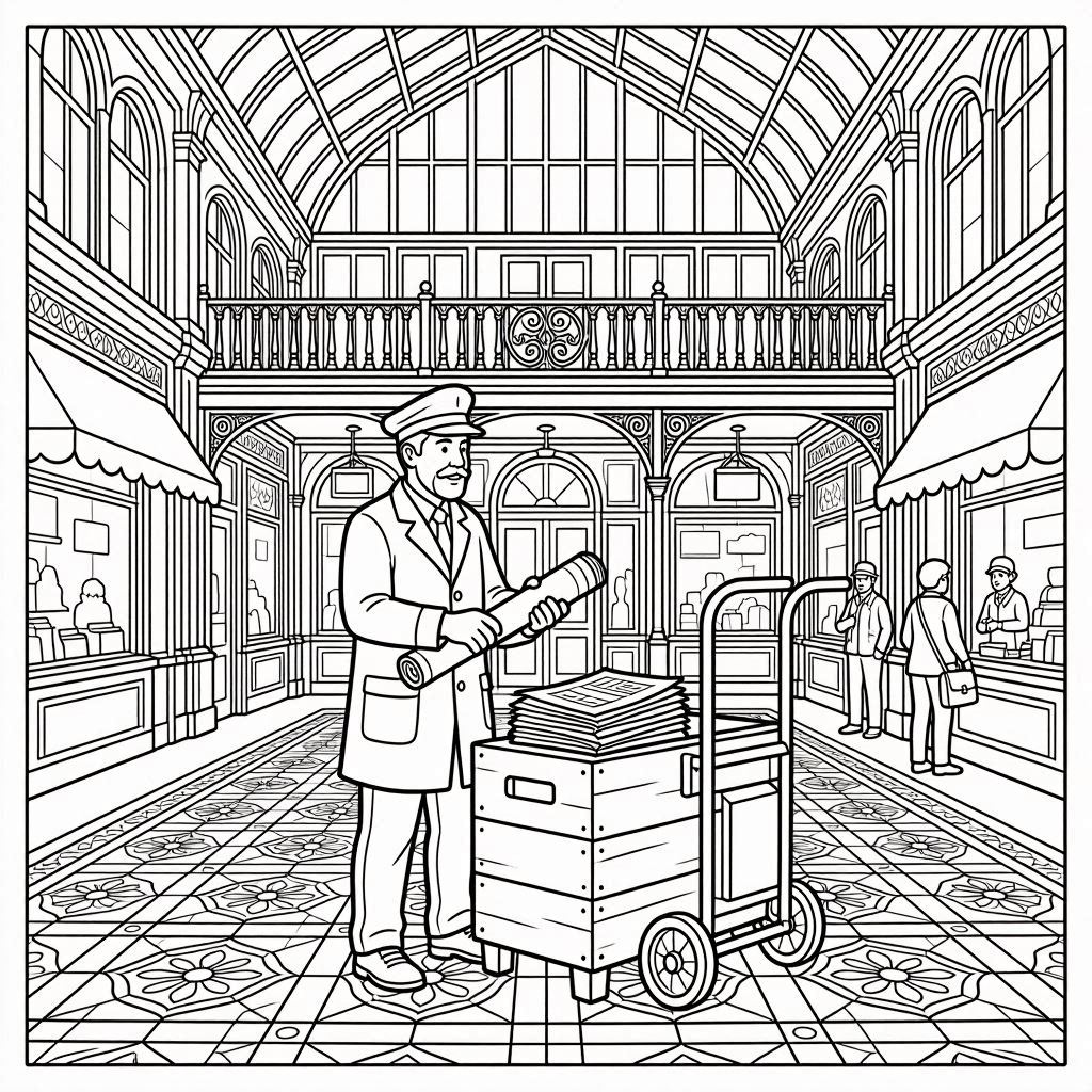 Mosaic floors headlines man calling Coloring Page